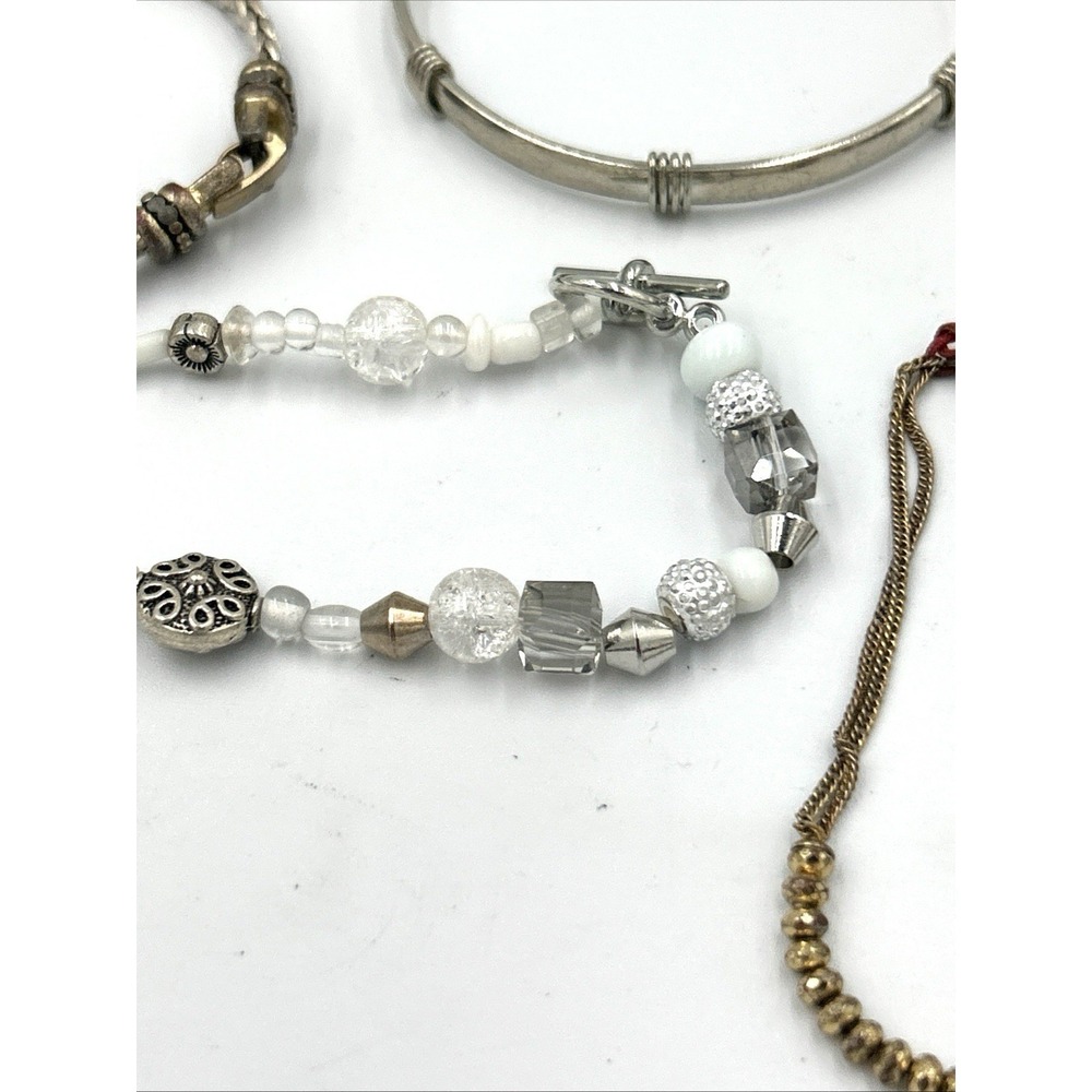 Lot of 10 bracelets Chain stretch Beaded Silver tone Several Vintage - Picture 12 of 13